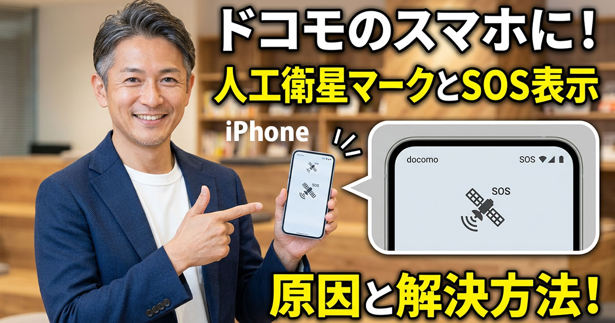 ドコモのスマホ（iPhone）にSOSと人工衛星マーク